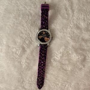 Purple Leopard Print Watch with Heart Accents